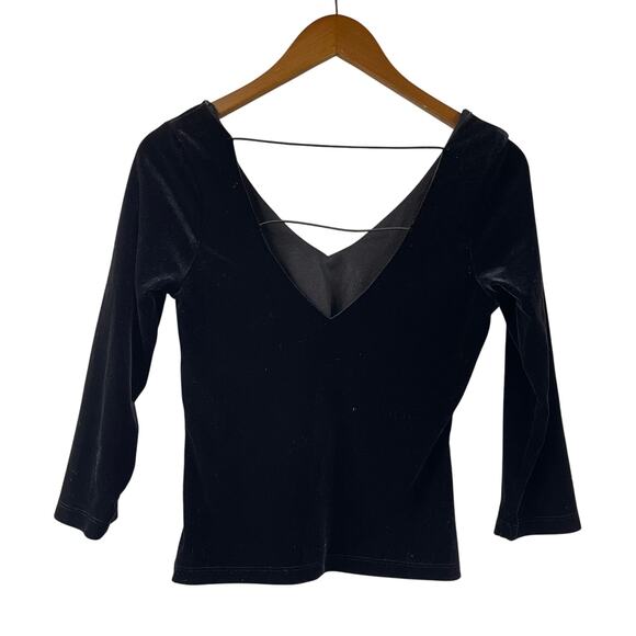 My Michelle Velour Top Open Back Medium Vintage 3/4 Sleeve Fitted Stretchy - Picture 5 of 7